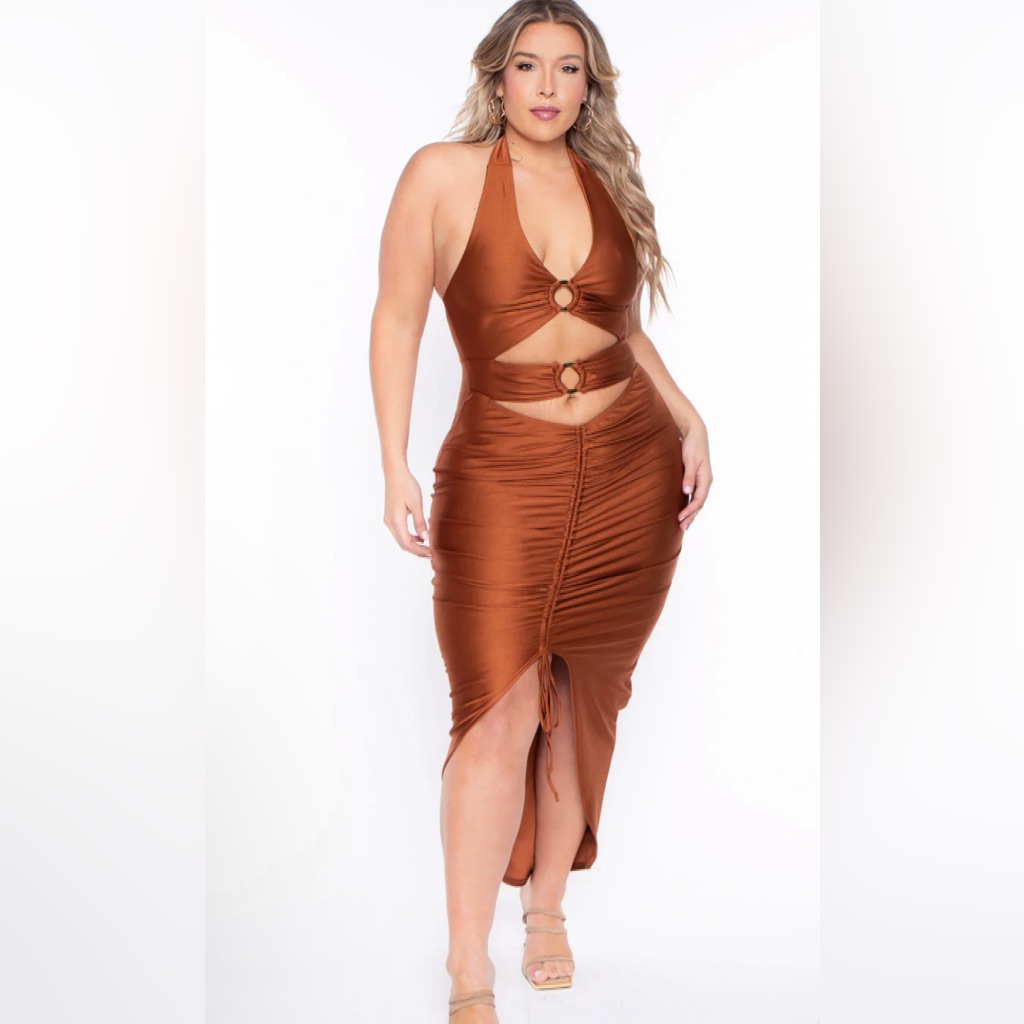 Halter Dress With Cut Outs In Orange